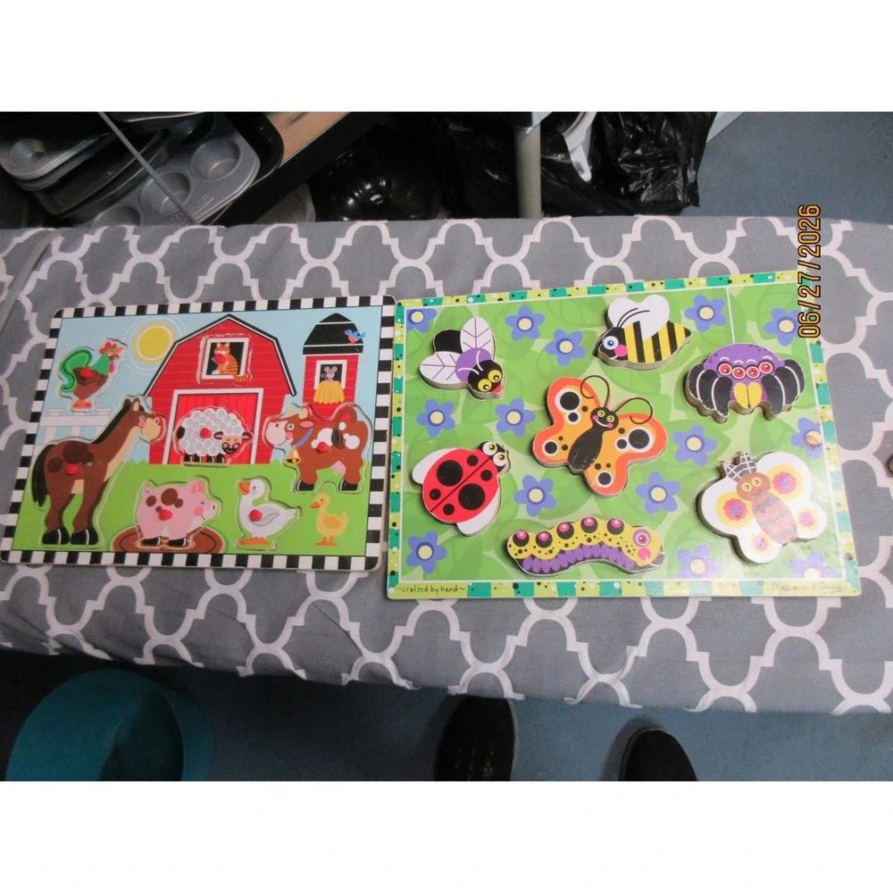 Melissa & Doug and Circo Wooden Puzzle Lot Farm Pets Insects Toddler Toys 3pc